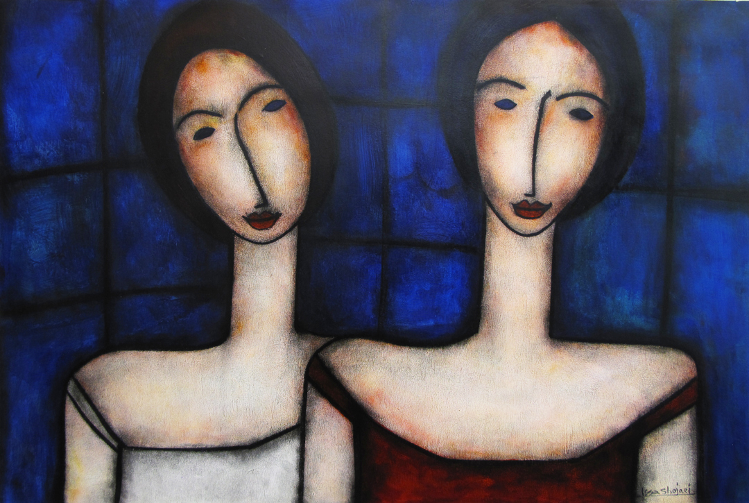 5607TwoWomenWithBlueSquares24x35.75 5440